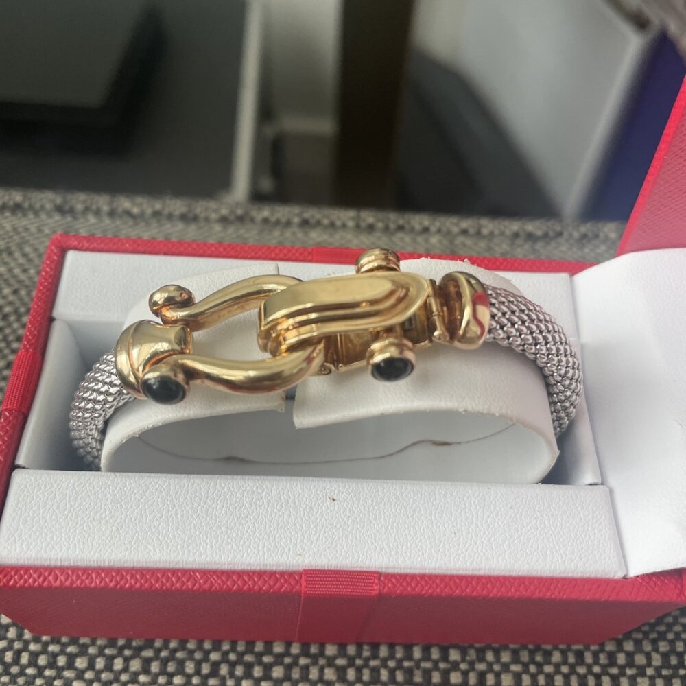 Horseshoe Bangle Bracelet in Sterling Silver and 14KT Gold over Sterling Silver